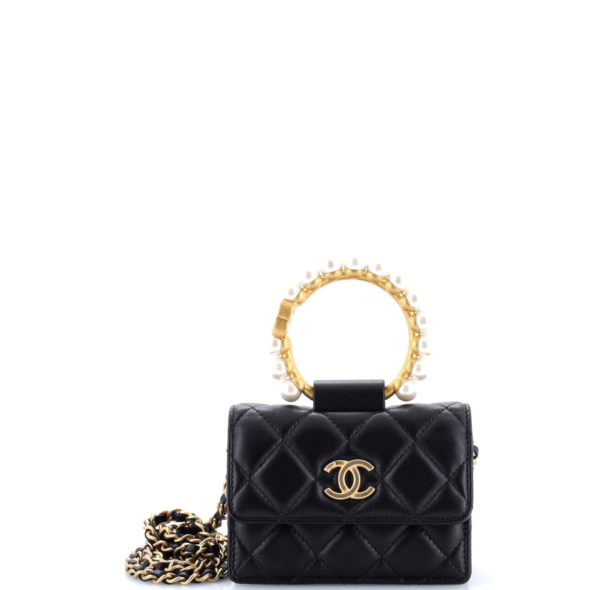 Chanel CHANEL Pearl Crown Clutch with Chain Quilted Lambskin