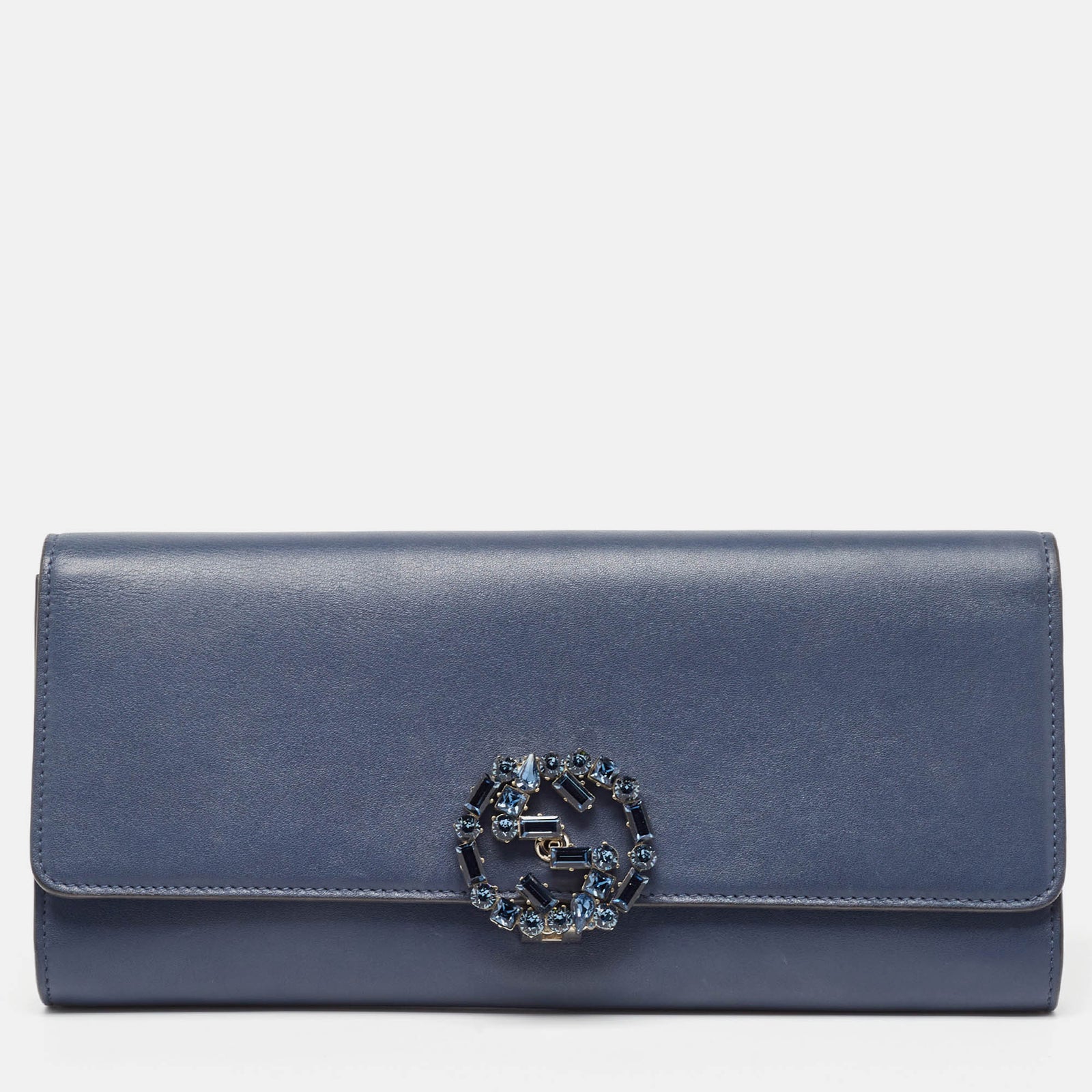 Gucci Pochette Broadway en cuir bleu foncé avec cristaux GG