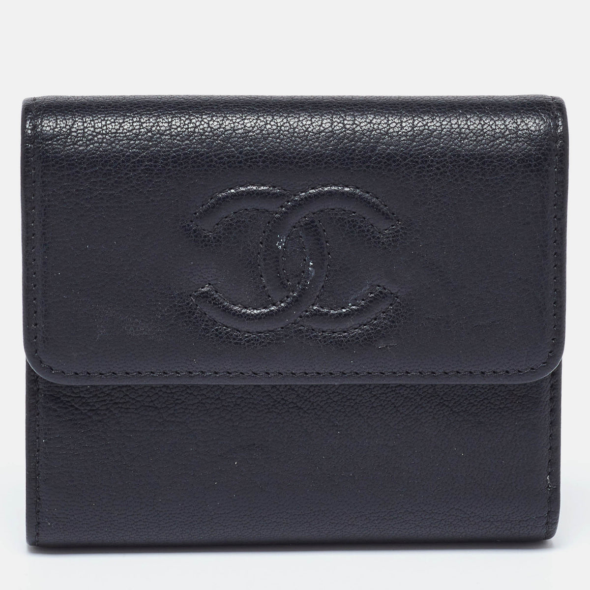 Chanel Black Leather Timeless CC Flap Trifold Wallet