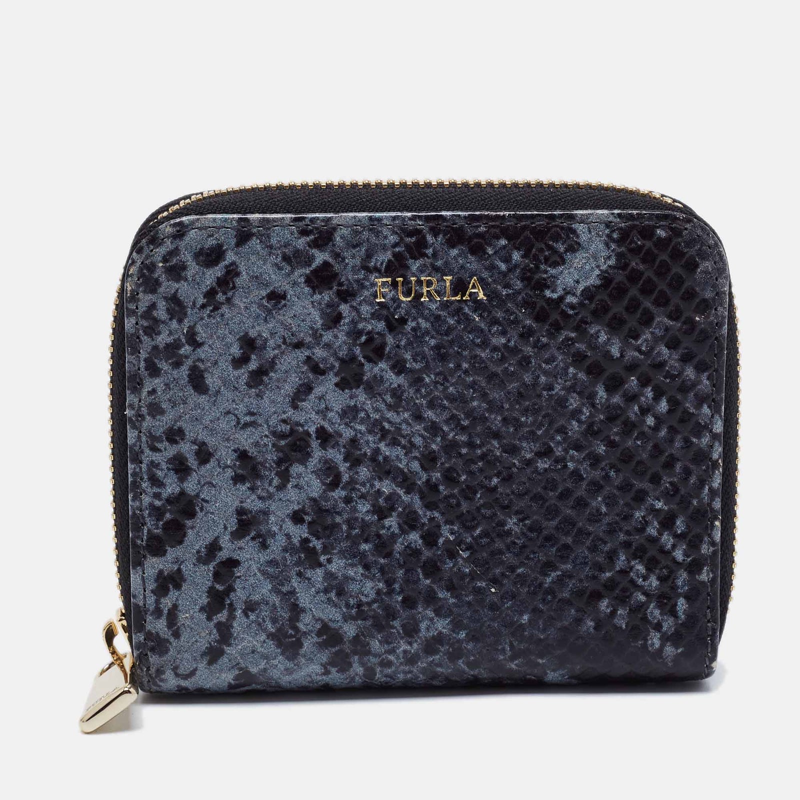 Furla Black/Grey Python Effect Leather Zip Around Wallet