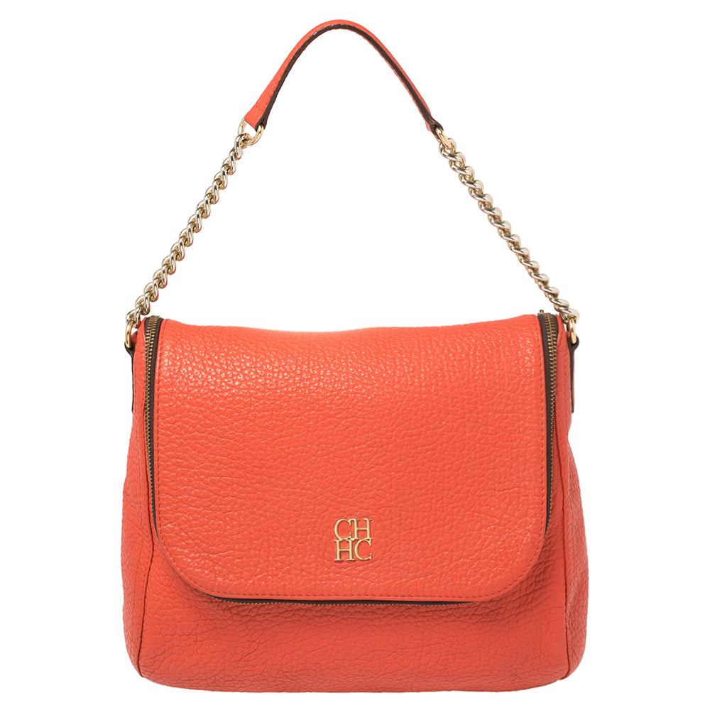 Carolina Herrera Orangefarbener Hobo aus Leder mit Reißverschluss