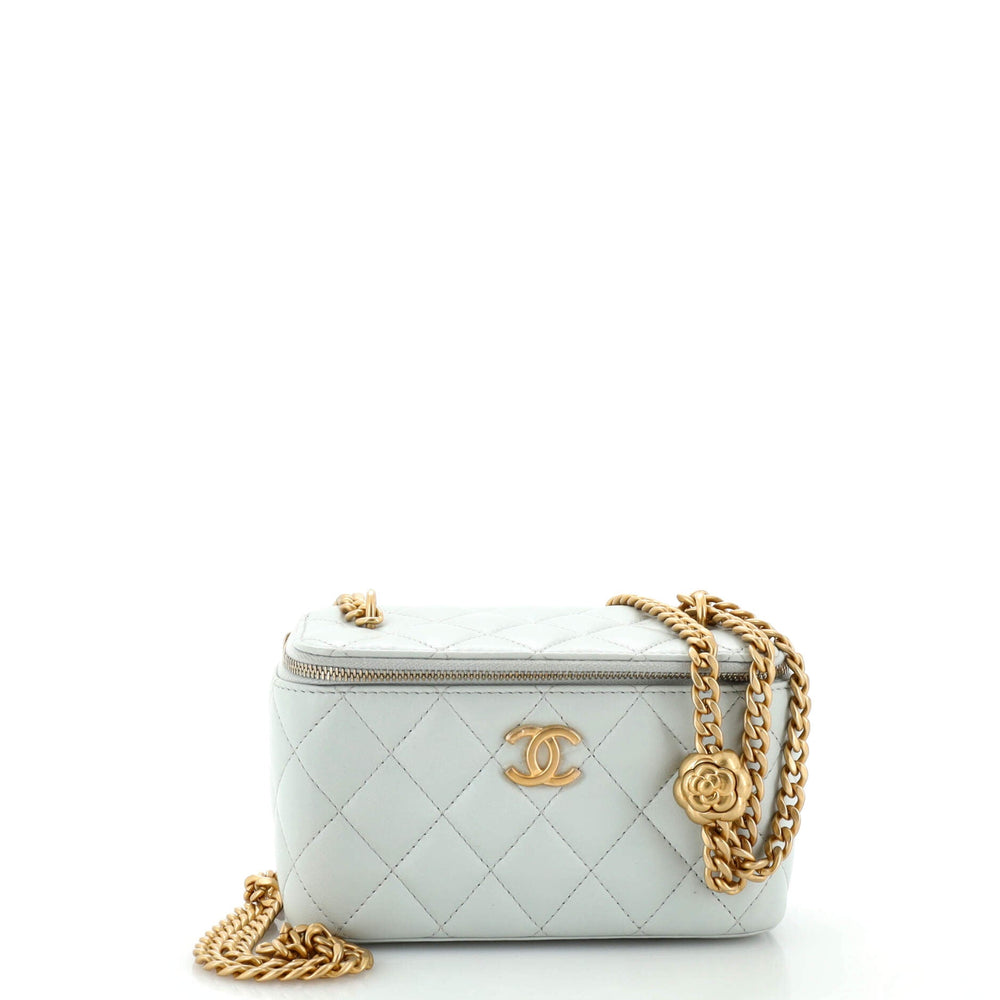 CHANEL Sweet Camellia Vanity Case with Chain Quilted Lambskin Small