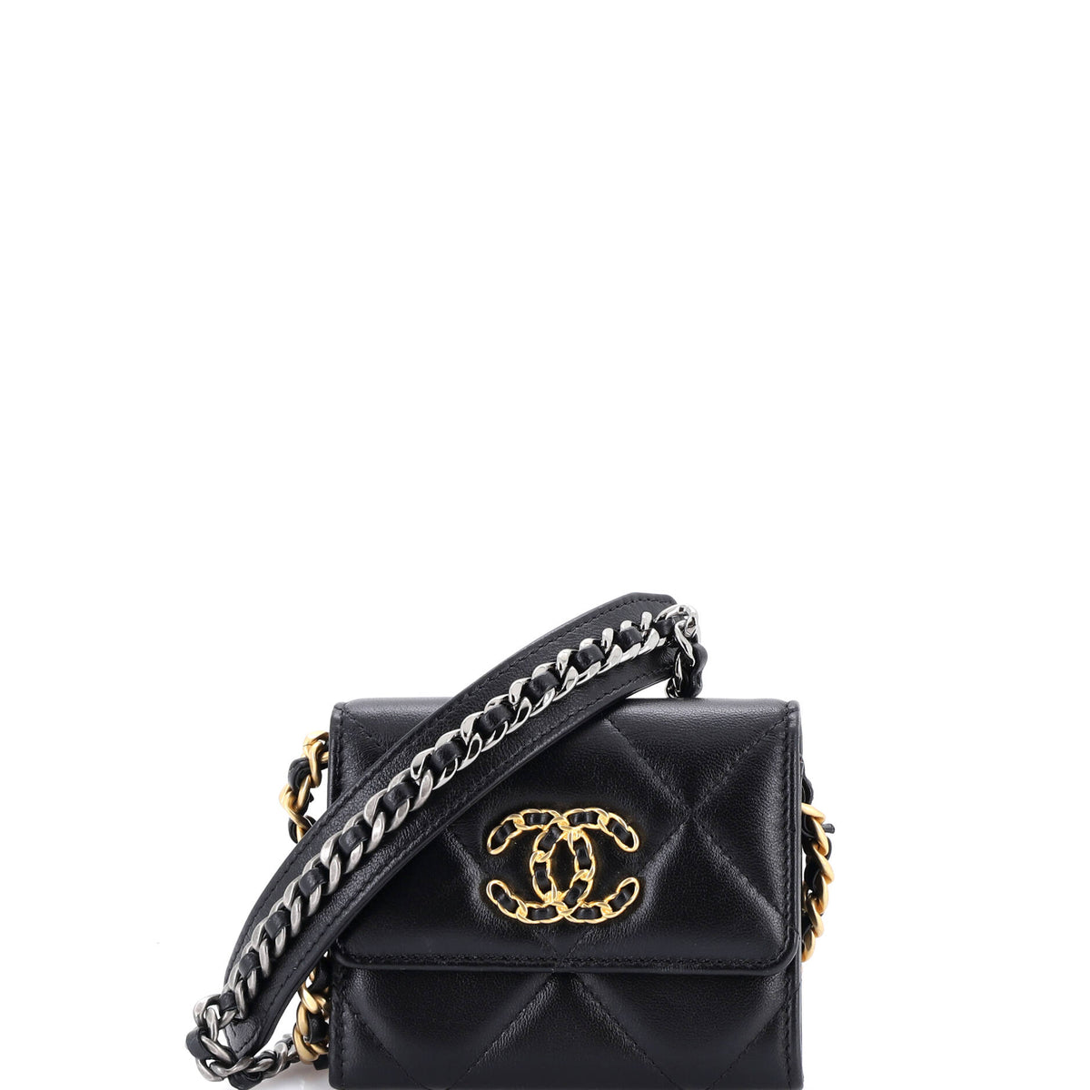 Chanel CHANEL 19 Flap Coin Purse With Chain Quilted Leather