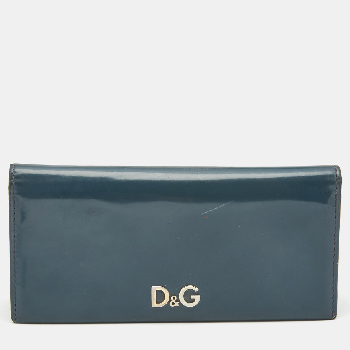 D&G Blue Patent Leather Logo Flap Continental Wallet