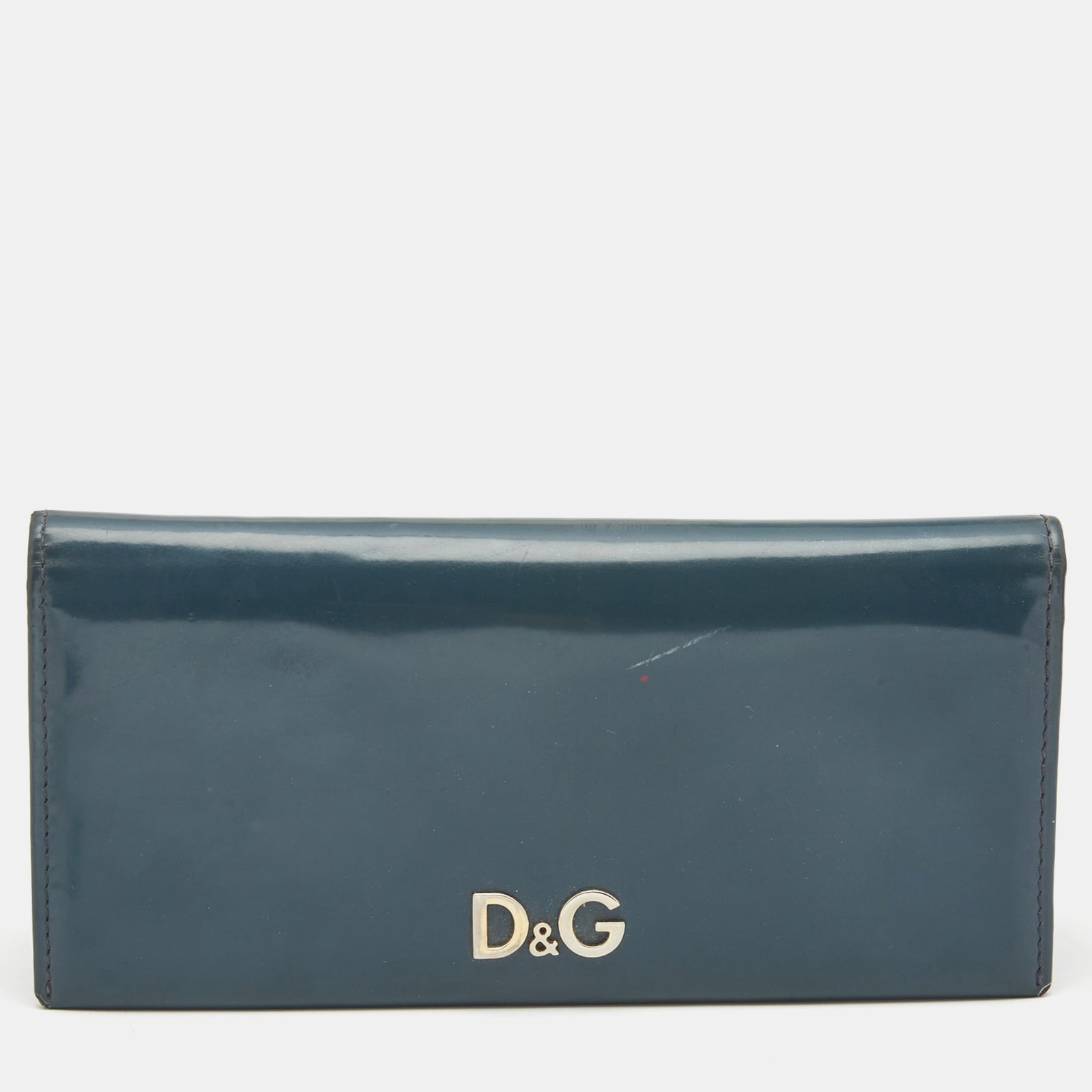 D&G Blaue Continental-Geldbörse aus Lackleder mit Logo-Klappe