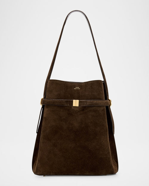 Belted Suede Bucket Bag