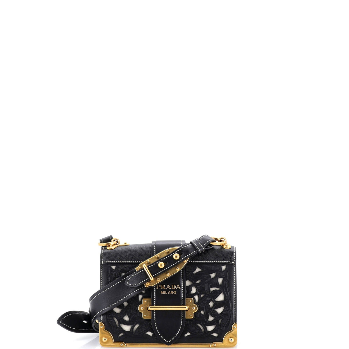 Prada PRADA Cahier Crossbody Bag Studded Laser Cut Leather Small