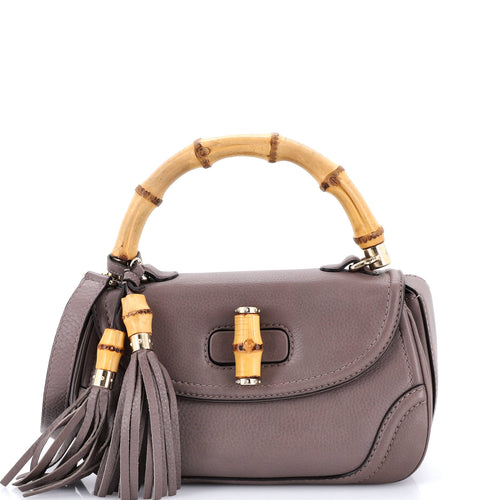 GUCCI New Convertible Bamboo Top Handle Bag Leather Medium
