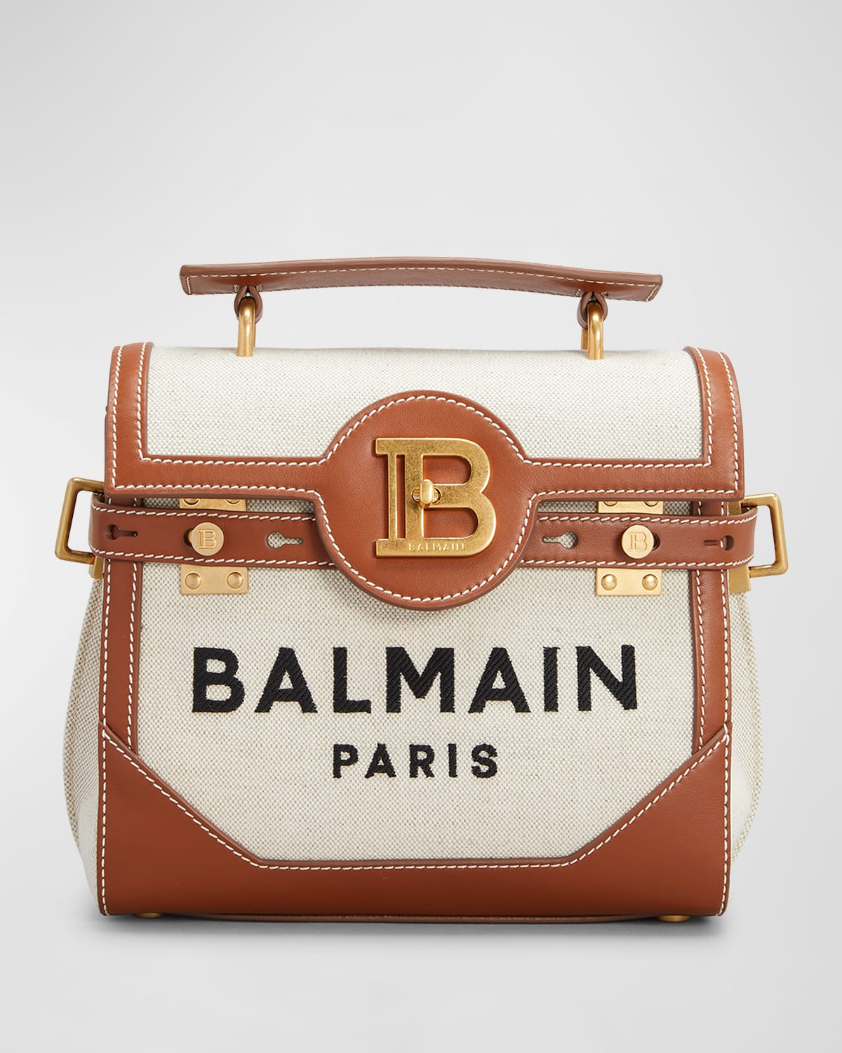 Balmain BBuzz 23 Top-Handle Bag in Canvas and Leather