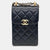 Black Leather Pearl Crush Chain Phone Holder Bag