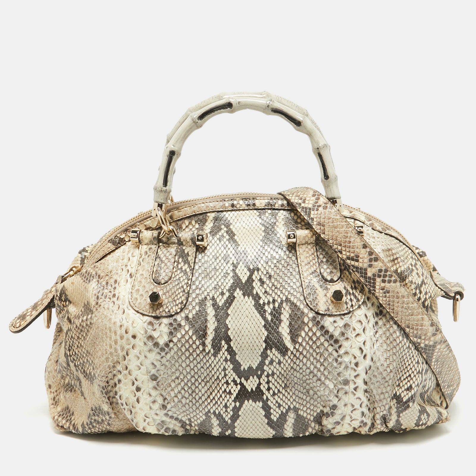 Gucci Beige Python Pop Bamboo Satchel