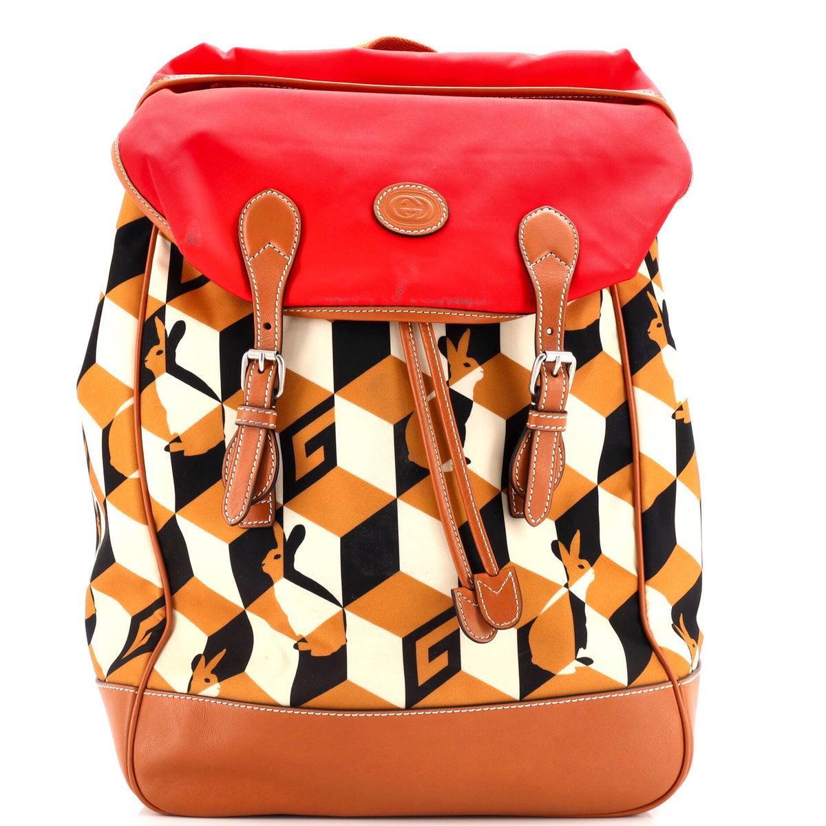 Gucci GUCCI Interlocking G Patch Flap Buckle Backpack Printed Nylon and GG Coated Canvas