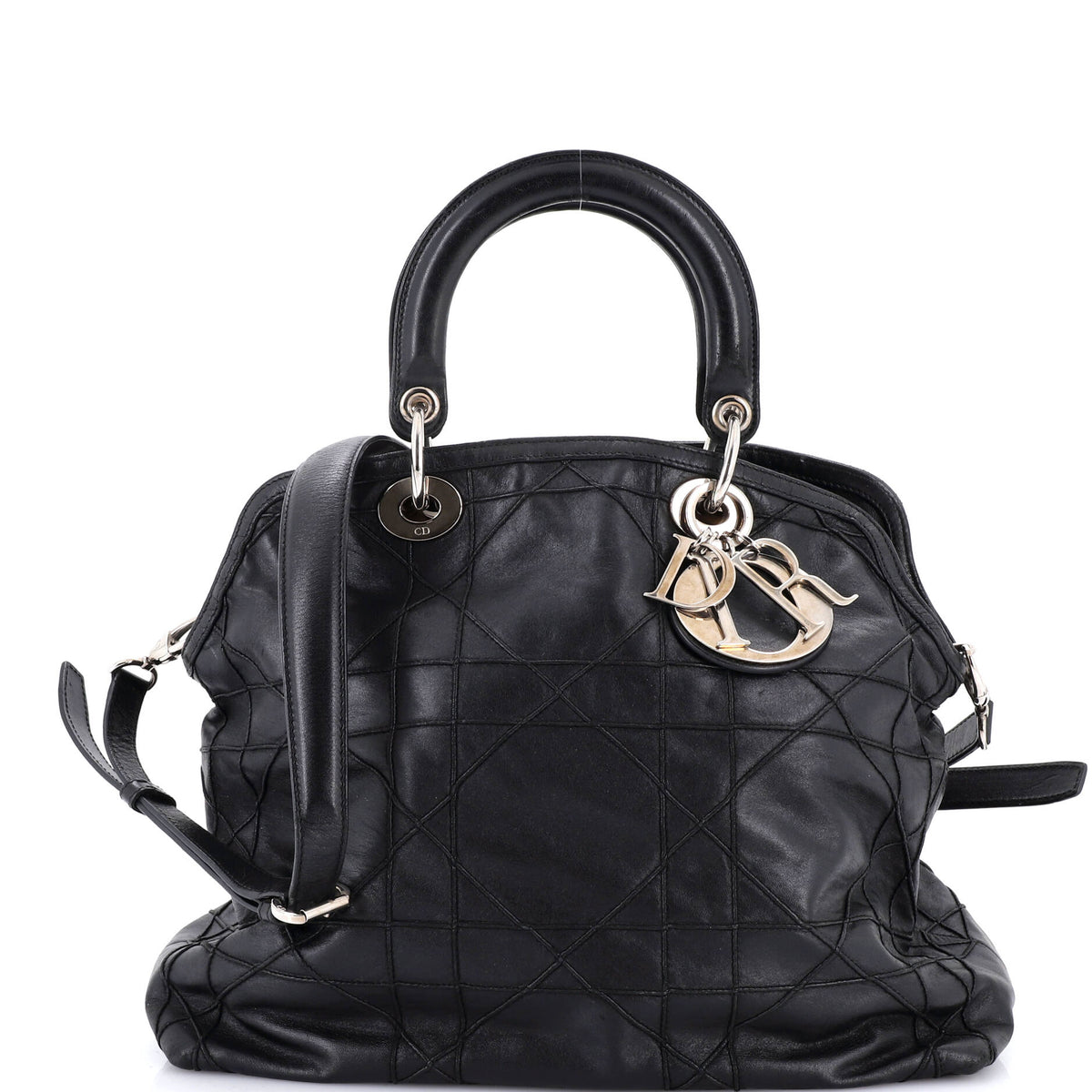 Christian Dior Granville Satchel Cannage Quilt Leather Medium