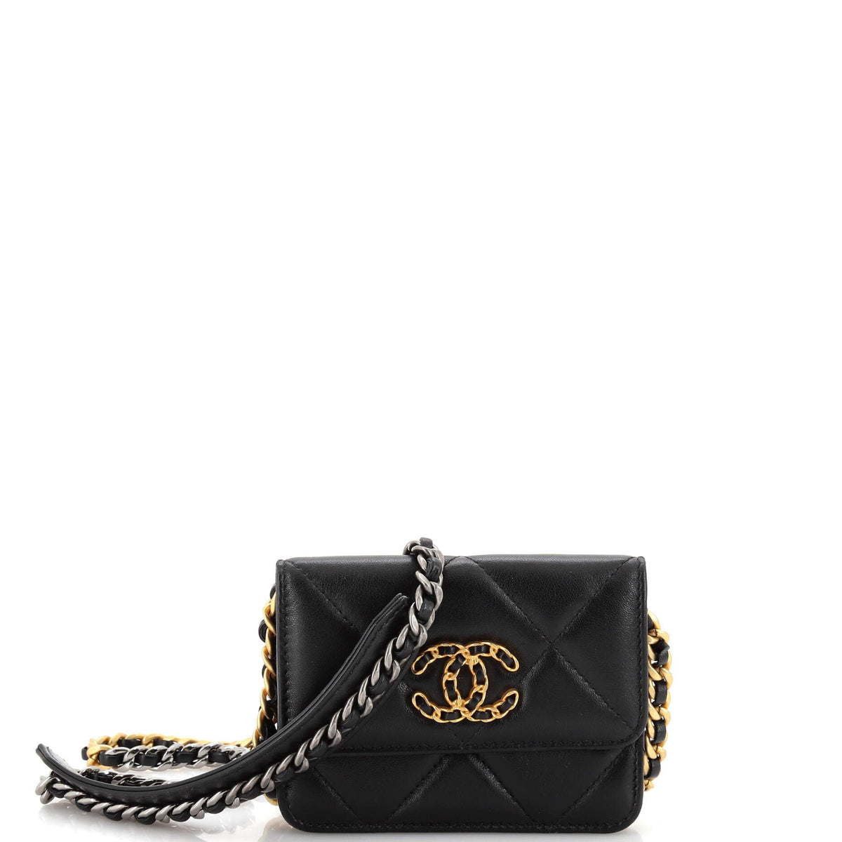 Chanel CHANEL 19 Card Holder on Chain Quilted Leather