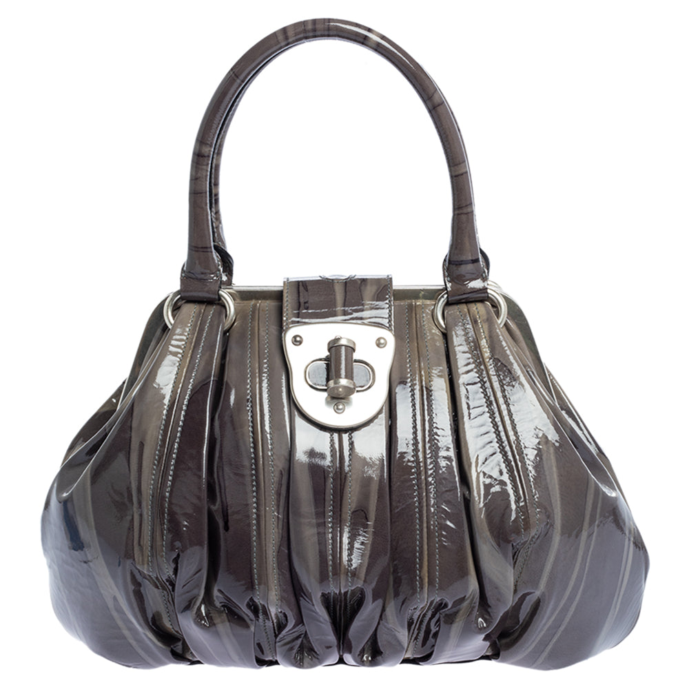 Alexander Mcqueen Grey Patent Leather Elvie Satchel