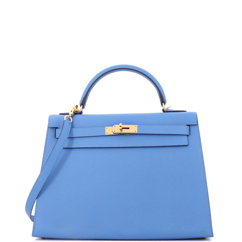 Kelly Handbag Bleu Paradis Epsom with Gold Hardware 32