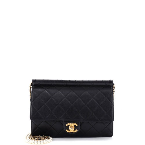 CHANEL Pearl Chain Flap Bag Quilted Lambskin Large