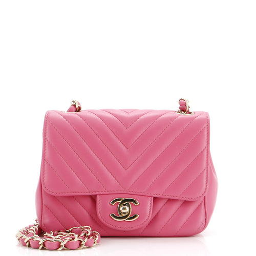 CHANEL Square Classic Single Flap Bag Chevron Lambskin Mini