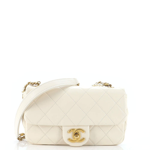 CHANEL Crystal Pearls Chain Flap Bag Quilted Calfskin Small