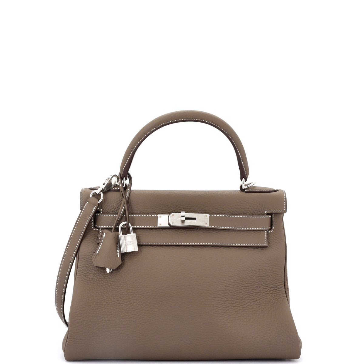 Herm?s Kelly Handbag Grey Clemence with Palladium Hardware 28