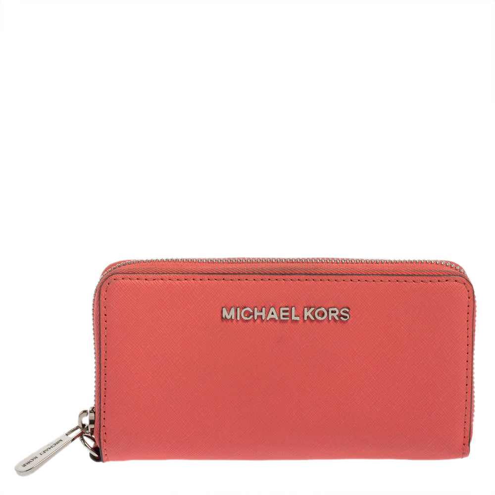 Michael Kors Pink Leather Zip Around Wristlet Wallet