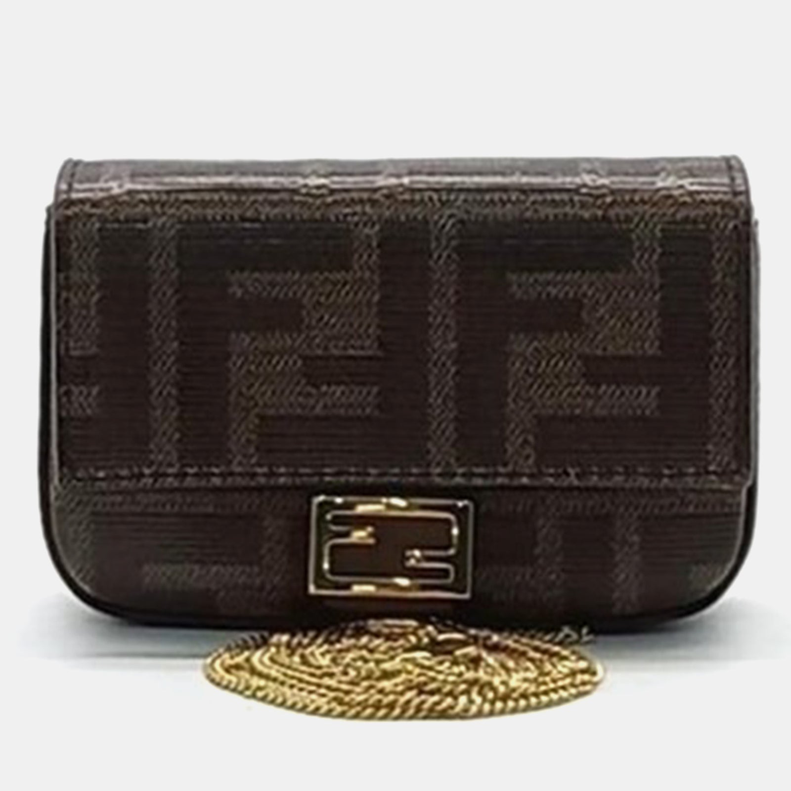 Fendi Mogano Panna Glazed Fabric FF 1974 Nano Baguette Charm