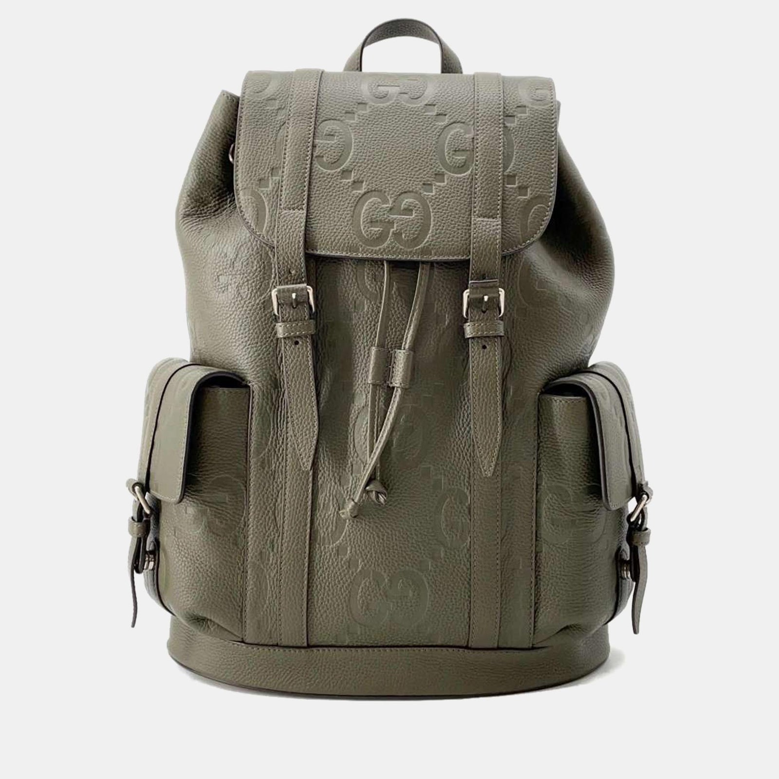 Gucci Grüner Jumbo-Rucksack aus Leder mit GG-Prägung