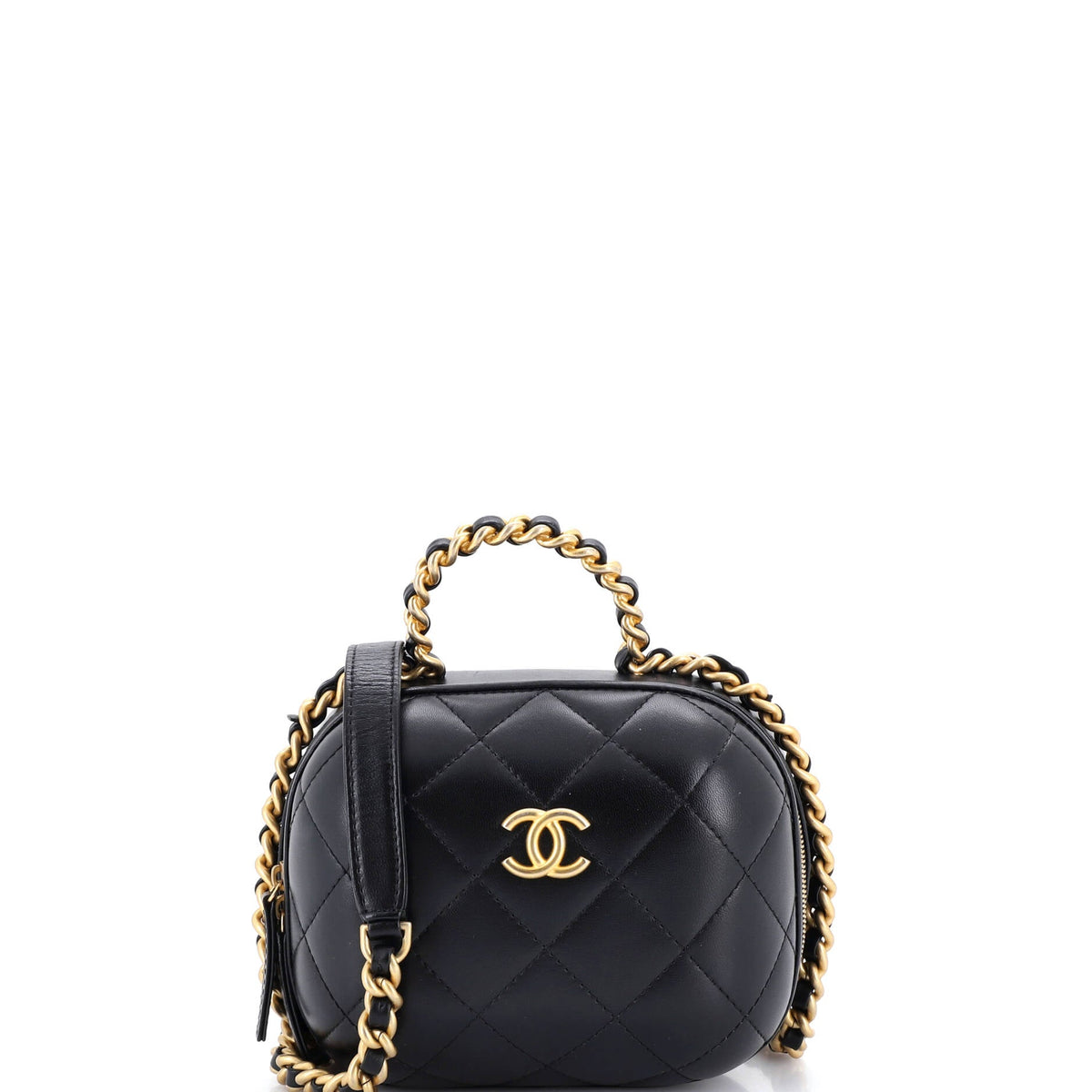 Chanel CHANEL CC Bubble Top Handle Vanity Case with Chain Quilted Lambskin Small