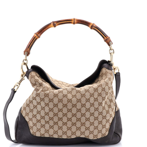 GUCCI Diana Bamboo Shoulder Bag GG Canvas Medium