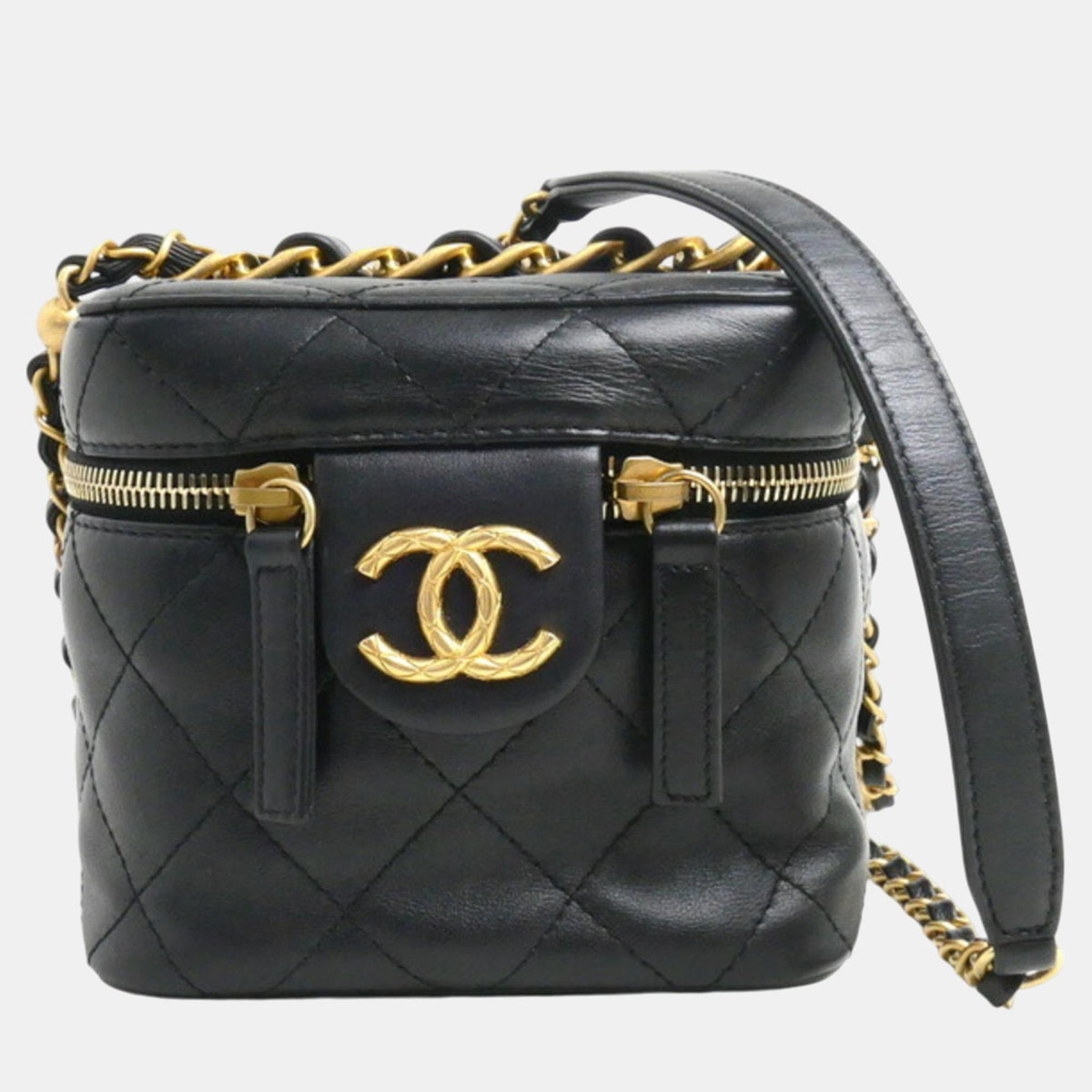 Chanel Black Matelasse Small Vanity Chain Shoulder Bag