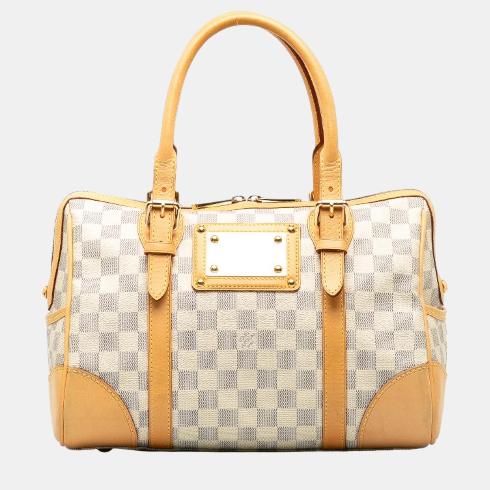 Louis Vuitton Berkeley-Tasche mit Henkel aus Damier Azur-Canvas in Weiß