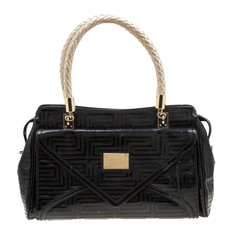 Versace Black/Gold Quilted Patent Leather Satchel