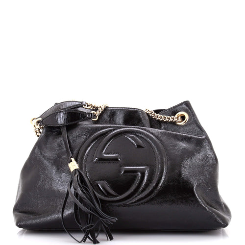 GUCCI Soho Chain Strap Shoulder Bag Patent Medium