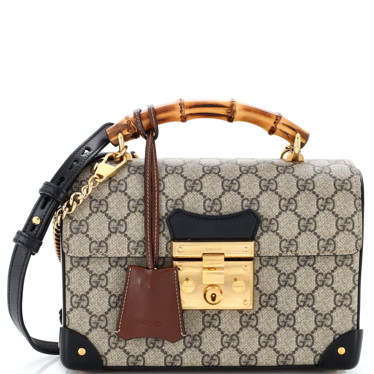 Gucci GUCCI Padlock Bamboo Shoulder Bag GG Coated Canvas Small