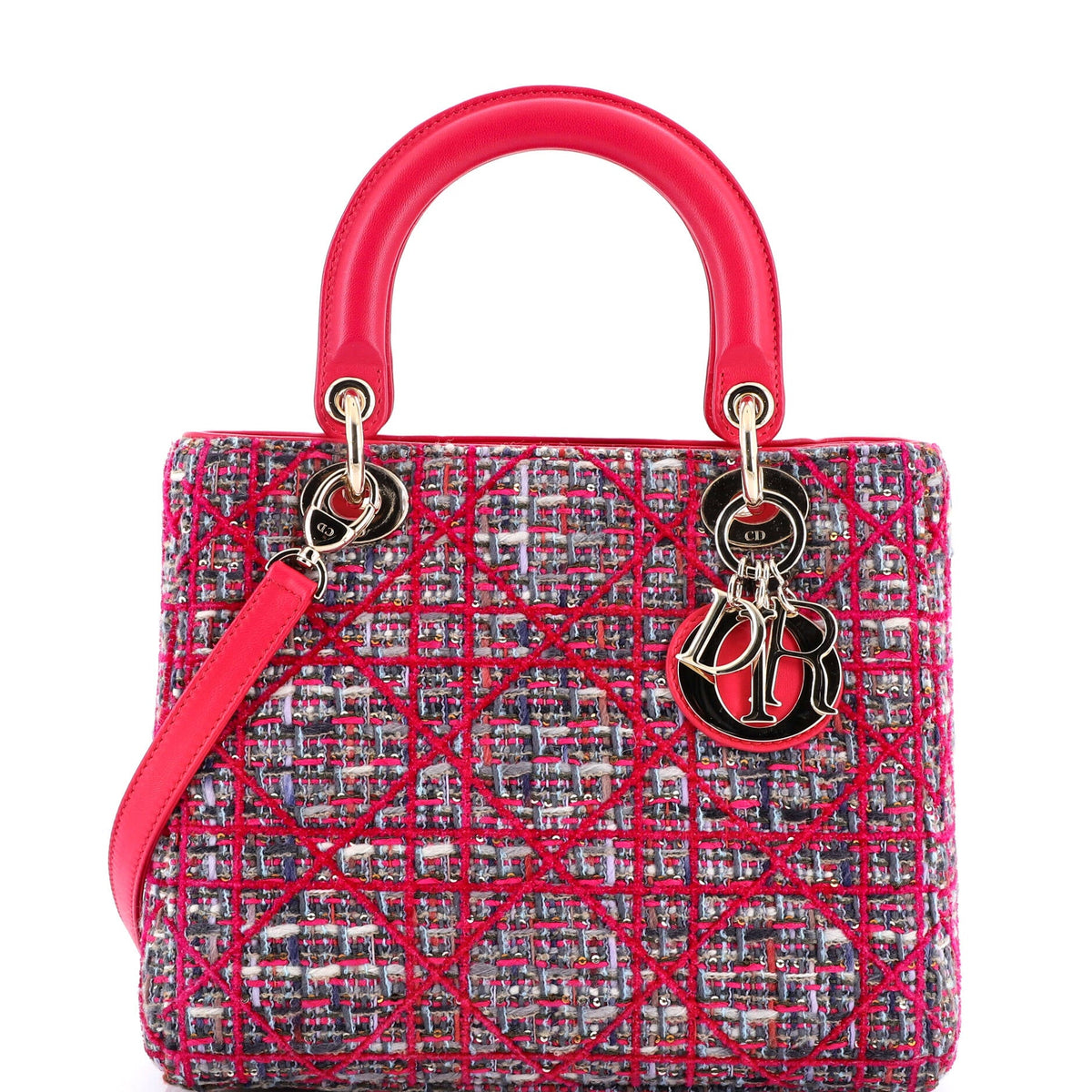 Christian Dior Lady Dior Bag Tweed with Leather Medium