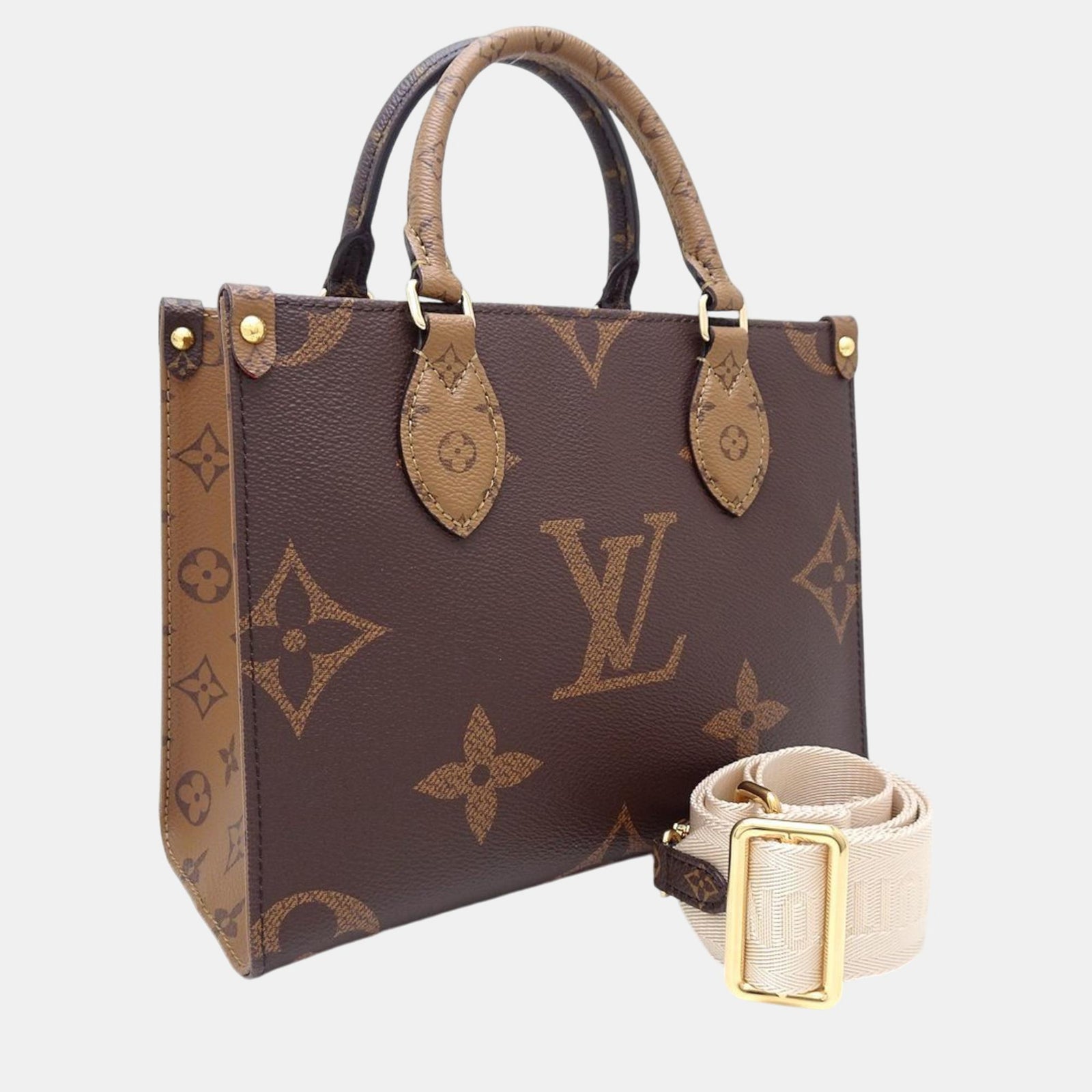 Louis Vuitton On the Go PM-Tasche mit Monogramm auf der Rückseite, Braun