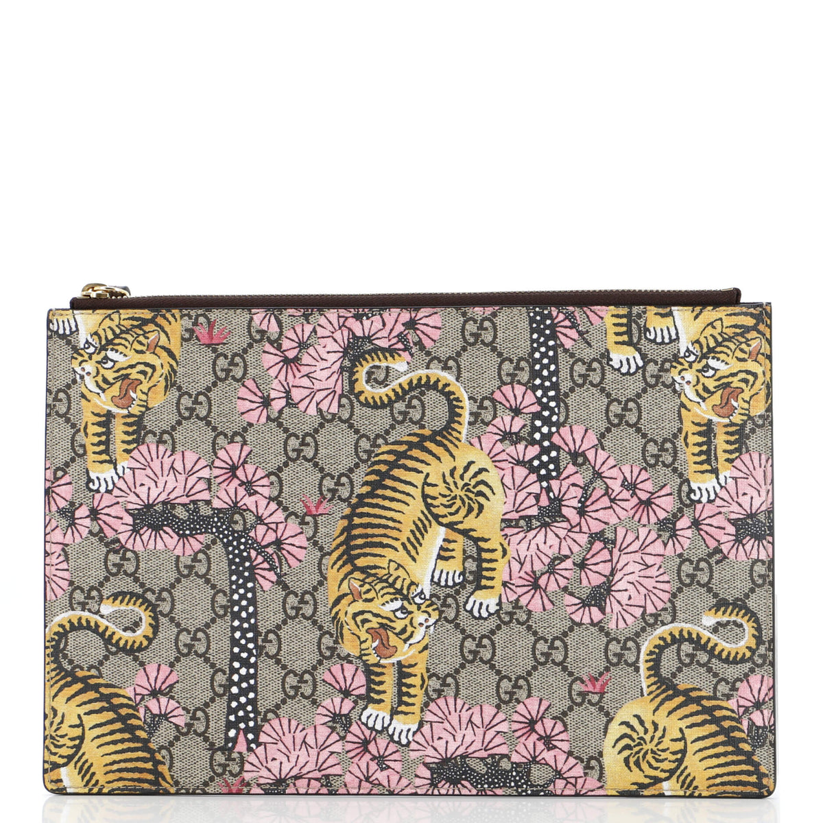 Gucci GUCCI Zipped Pouch Bengal Print GG Coated Canvas Large