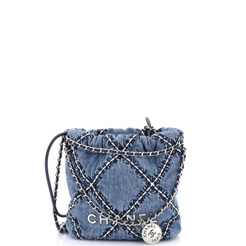CHANEL 22 Chain Hobo Quilted Stitched Denim Mini