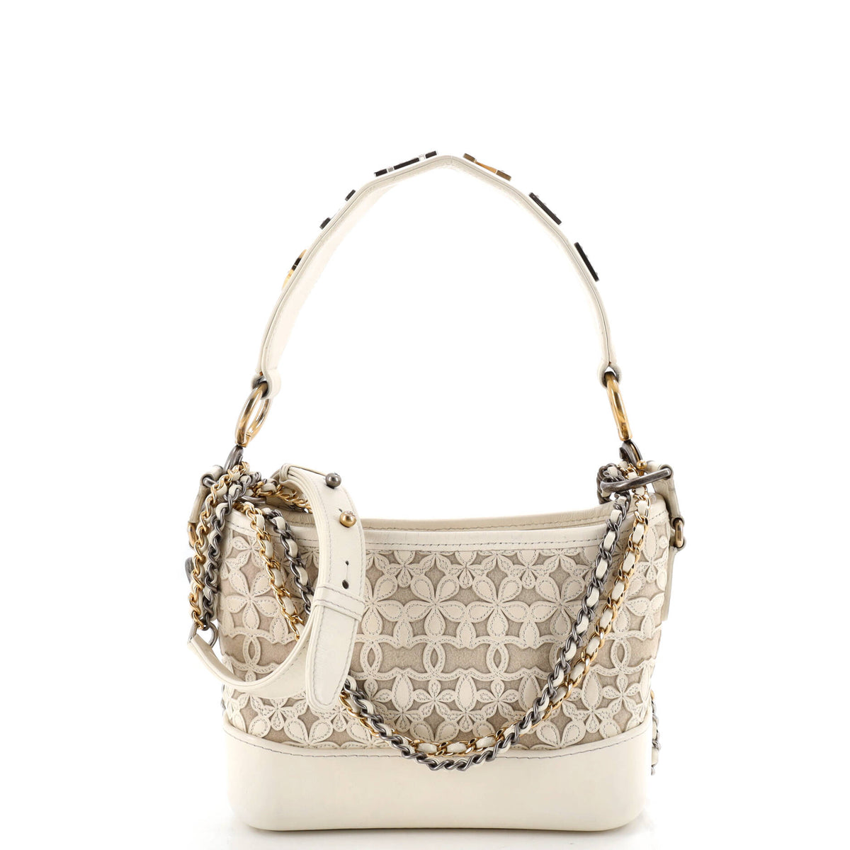 Chanel CHANEL Gabrielle Hobo with Logo Handle Laser Cut Calfskin and Wool Felt Small