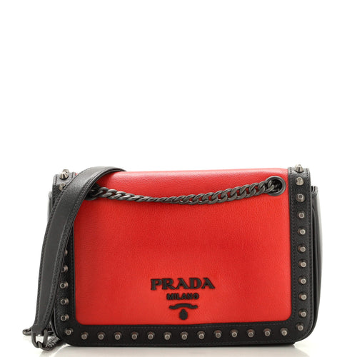 PRADA Chain Flap Bag Studded Glace Calf Small