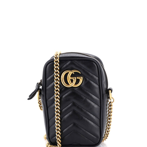 GUCCI GG Marmont Vertical Phone Crossbody Bag Matelasse Leather Mini