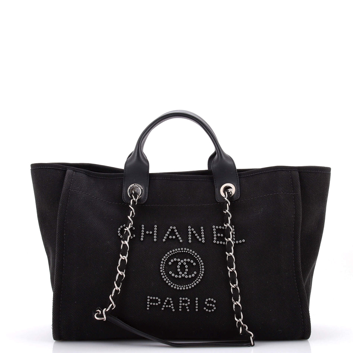 Chanel CHANEL Deauville Tote Pearl Embellished Canvas Medium