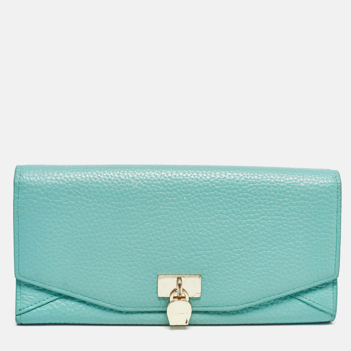 Aigner Blue Leather Logo Charm Flap Continental Wallet