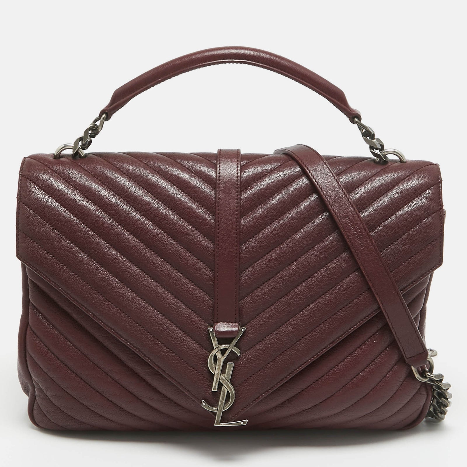 Saint Laurent Paris Saint Laurent Burgundy Matelass&eacute; Leather Large College Top Handle Bag