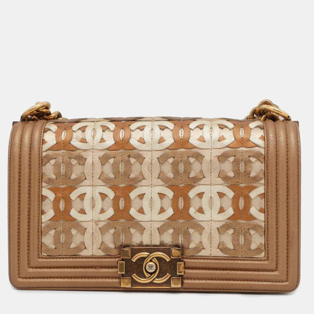 Chanel Brown/Beige Paris-Dubai Medium Boy Shoulder Bags