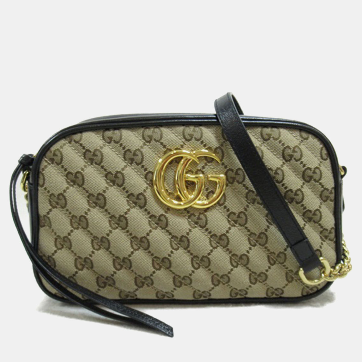 Gucci Beige/Black Diagonal Quilted GG Canvas Small GG Marmont Shoulder Bag