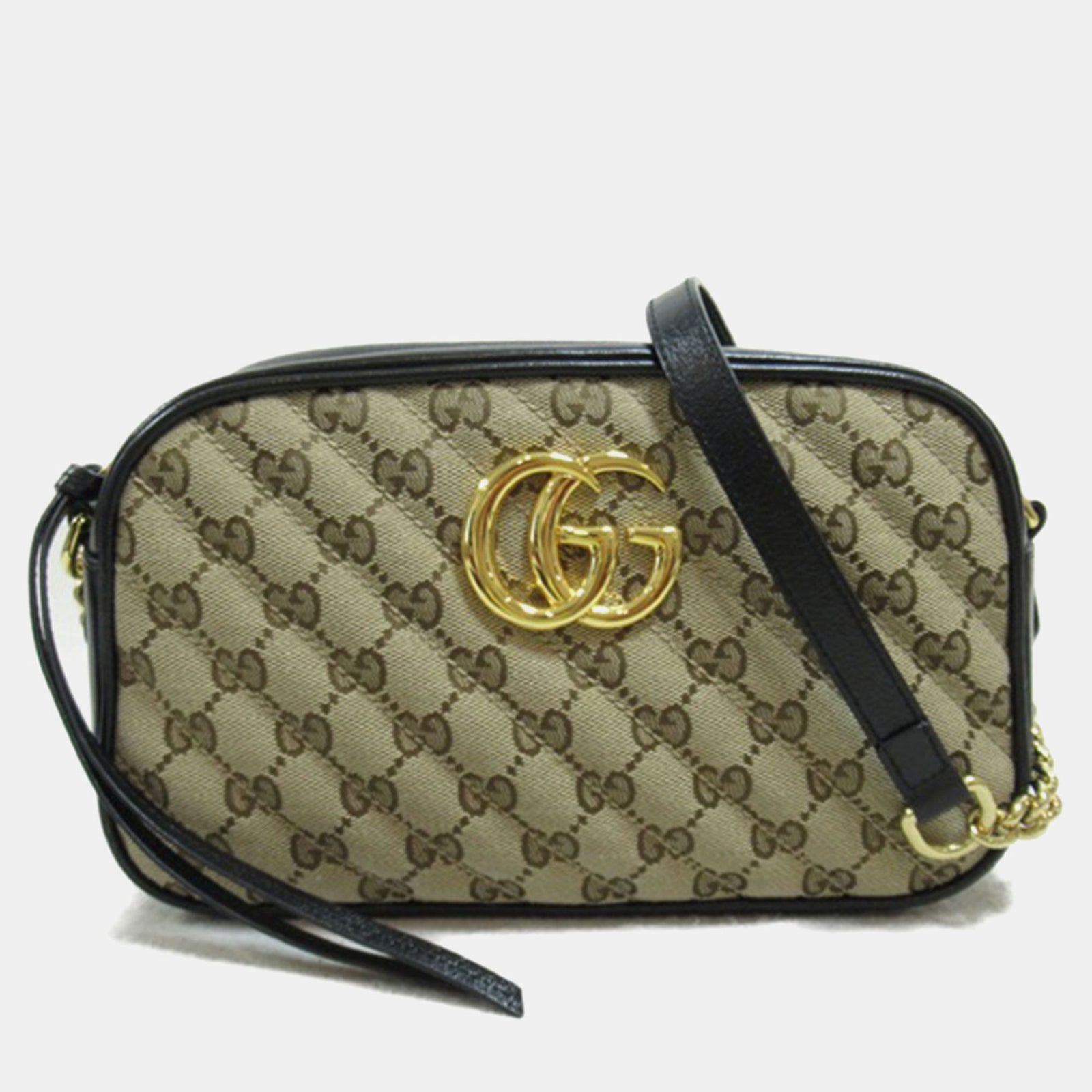 Gucci Petit sac à bandoulière GG Marmont en toile matelassée diagonale beige/noir