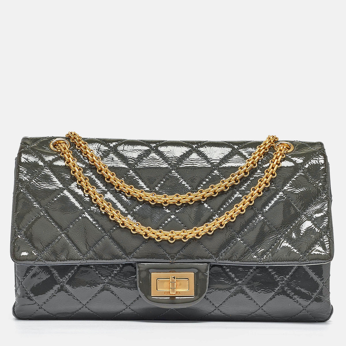 Chanel Grey Quilted Aged Patent Leather Classic 227 Reissue 2.55 Flap Bag