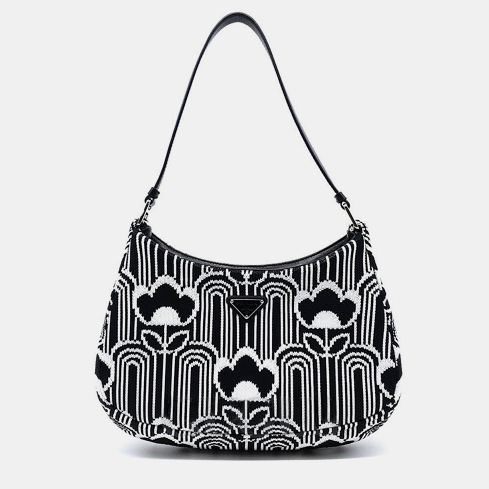 Prada Black/White Jacquard Knit Cleo Bag