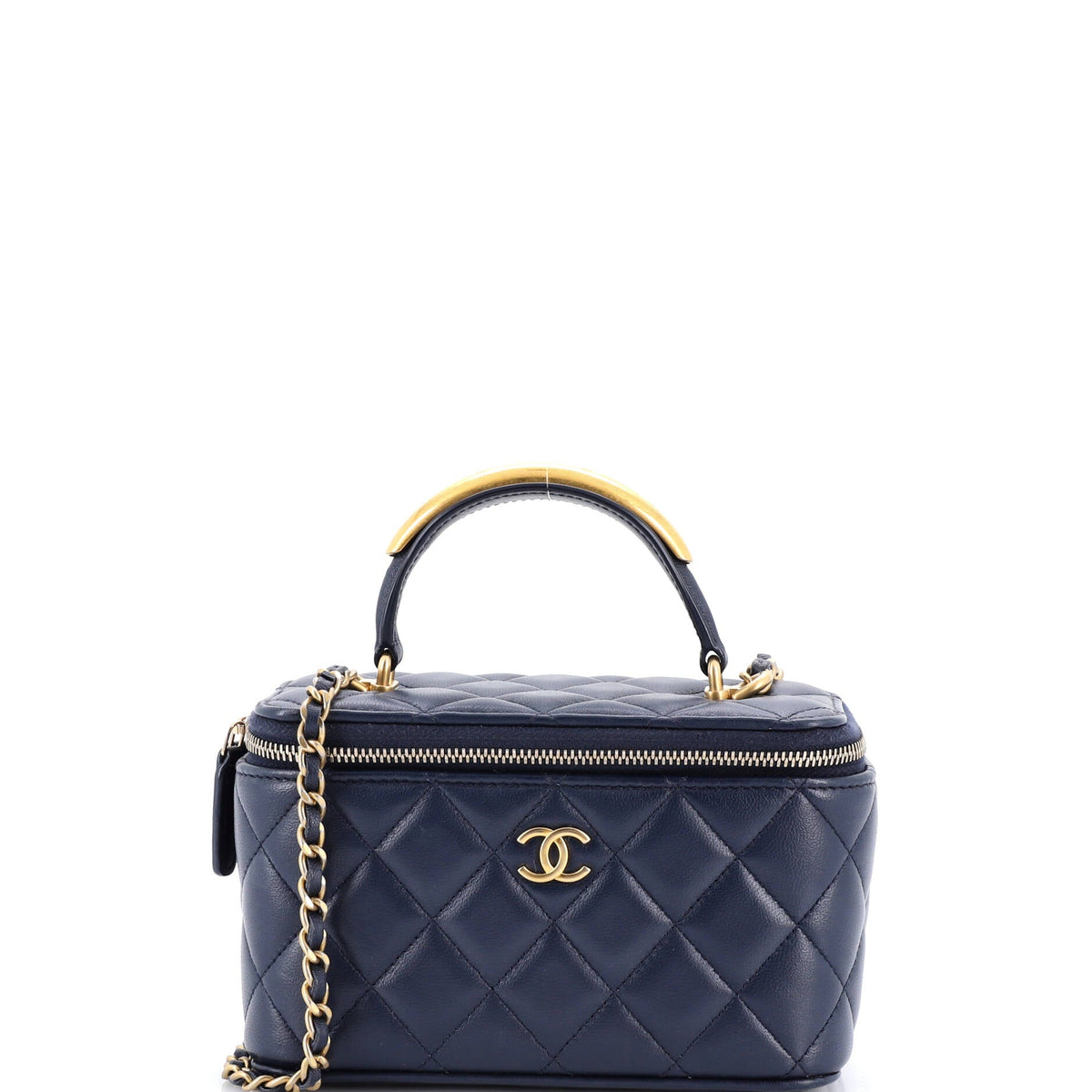 Chanel CHANEL Classic Top Handle Vanity Case with Chain Quilted Lambskin Small